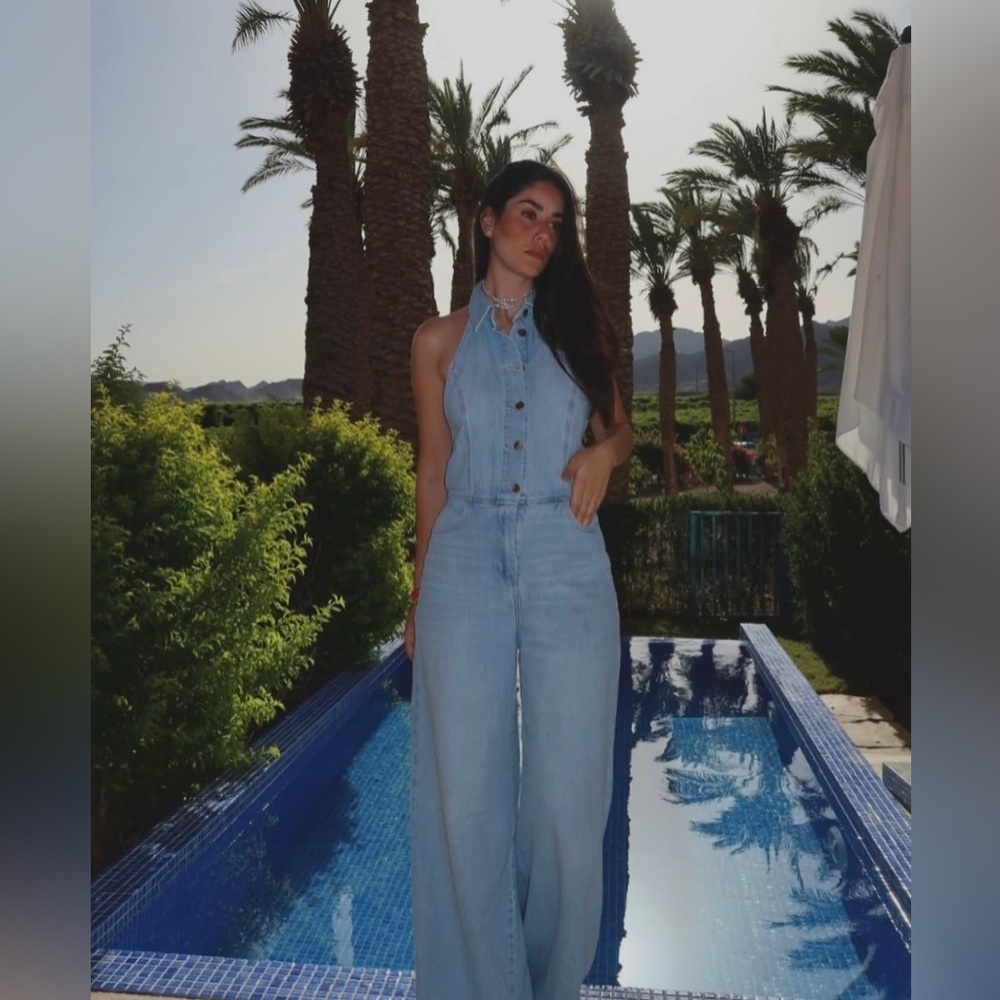 Zara jumpsuit denim halter wide leg open back bohemian casual summer - Picture 3 of 12